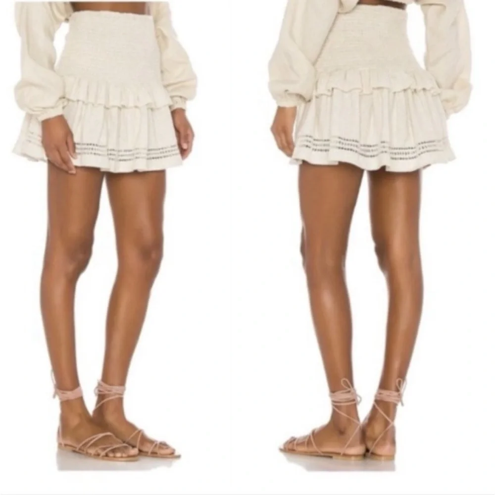 Spell & The Gypsy Collective Lola Ruched Metallic Mini Skirt Biscuit NWT Size XS